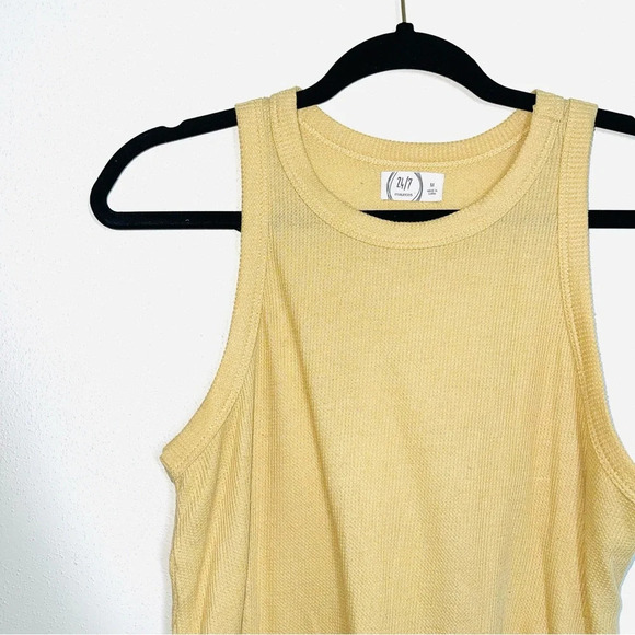 Maurices 24/7 Solid Yellow High Neck Waffle Knit Tank Top Medium Women’s - Picture 3 of 10